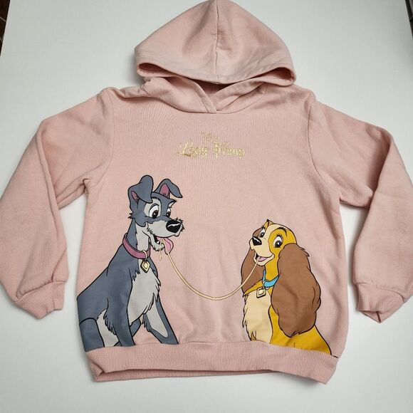 H&M Girls Disney Lady and the Tramp Spaghetti Scene Light Pink Hoodie Size 6x - Picture 3 of 10